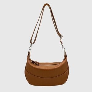 Elegant Brown Leather Shoulder Bag / Slouch Bag